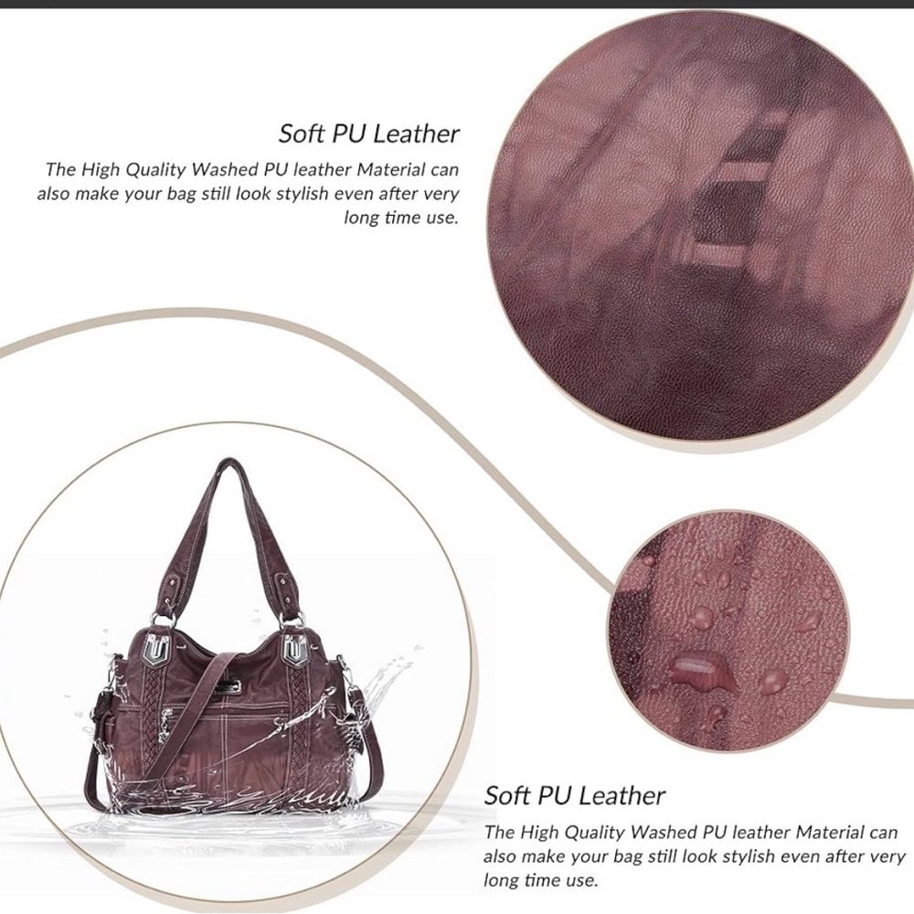 Angel Barcelo Burgundy Hobo Shoulder Bag - Picture 6 of 14